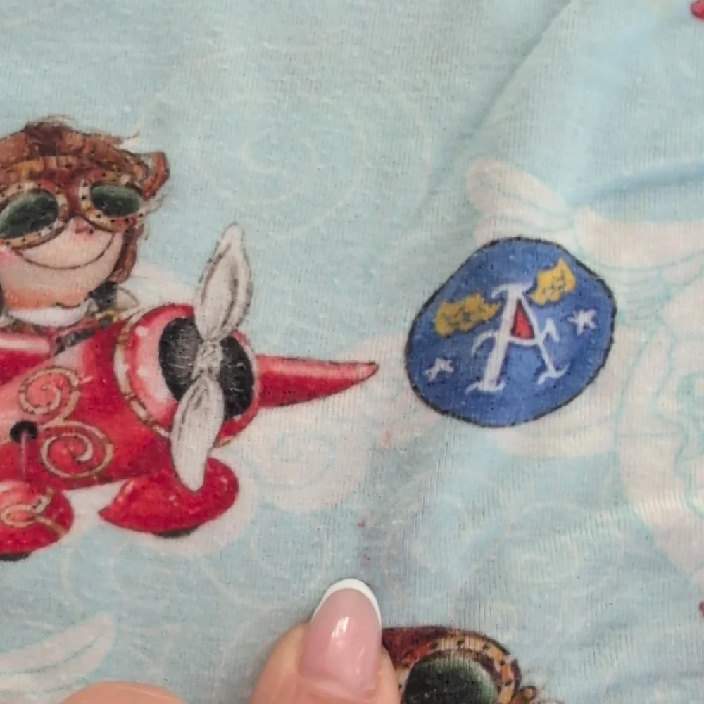 Posh Peanut Light Blue & Pink Cartoon Plane Pajama Top